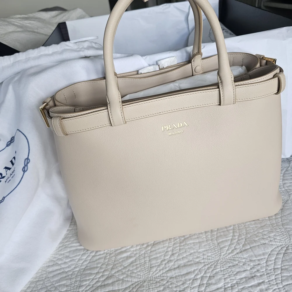 Prada Cream Leather Top-Handle Tote - Picture 2 of 9